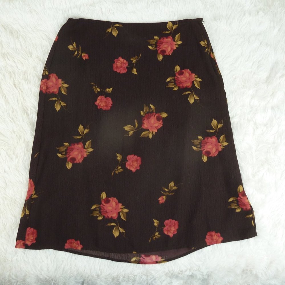 Jaclyn Smith Brown Red Floral Short Skirt, 8 or 10